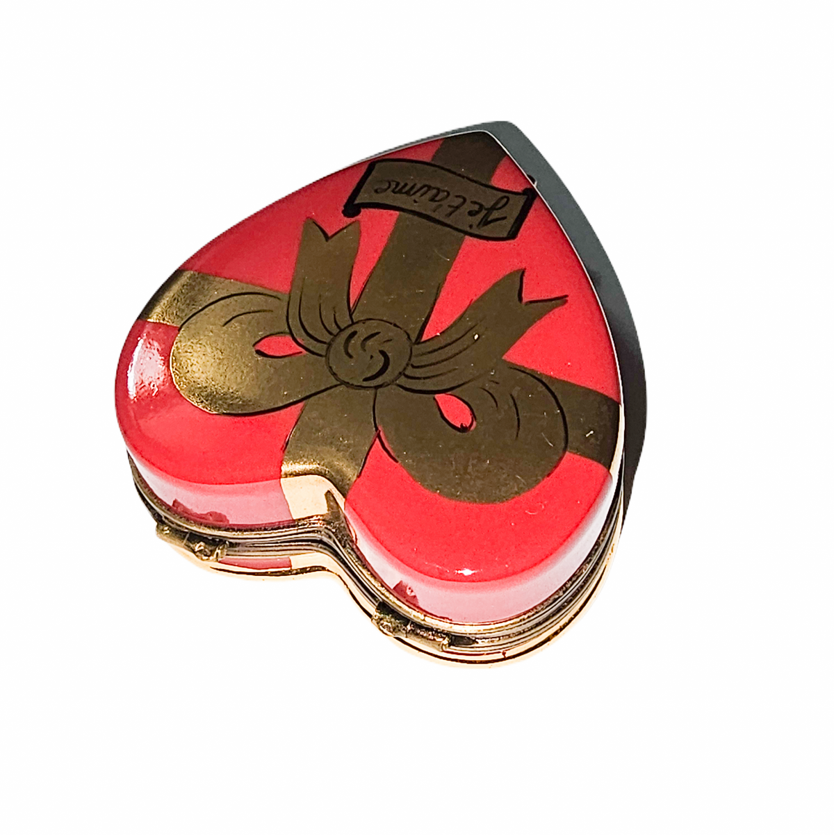 Treasured French collectible: Always Je T'aime Red Heart with Rose Limoges box, painted by hand