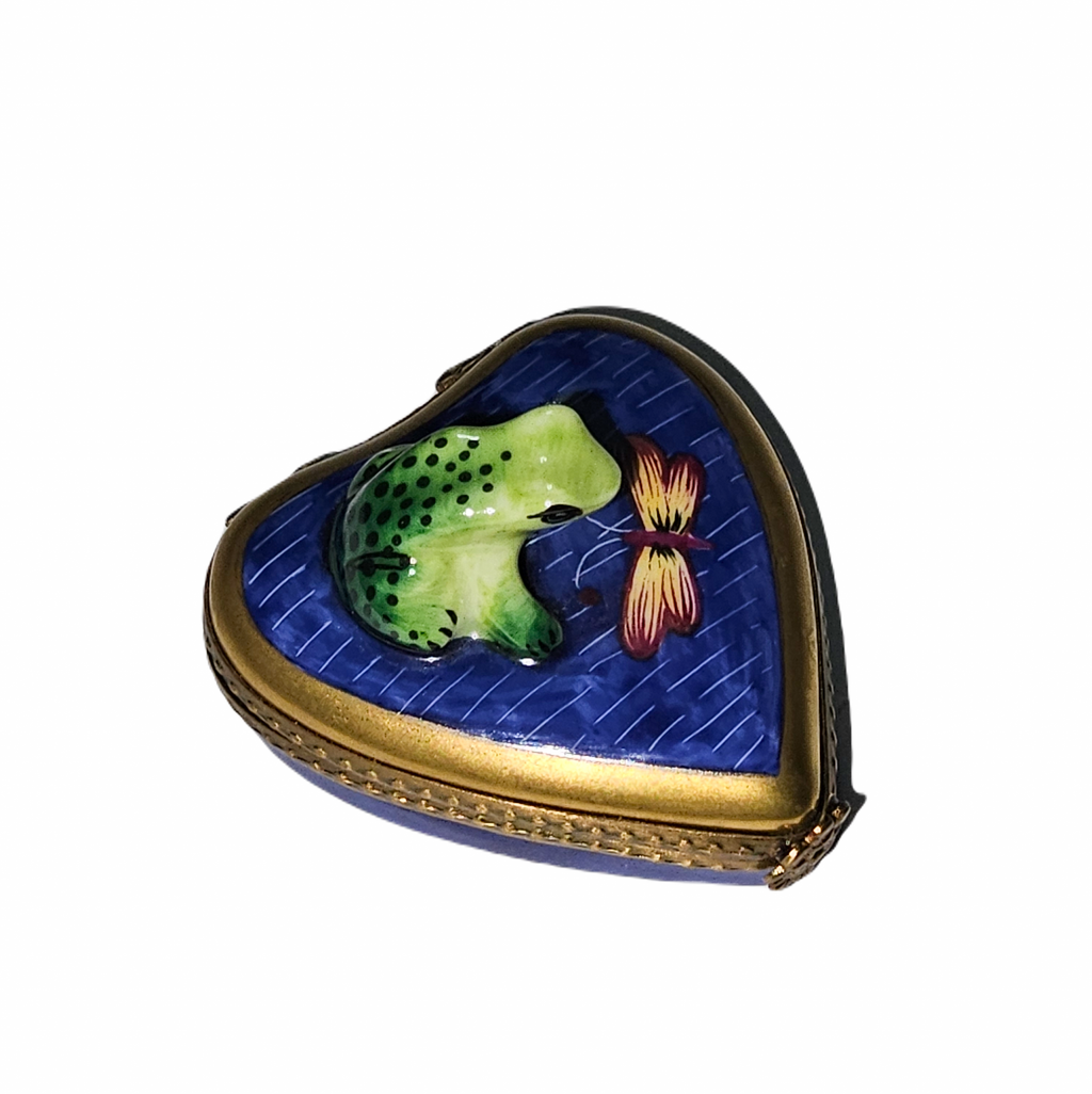 Frog on Water Heart Limoges Box, a hand-painted Limoges porcelain gift