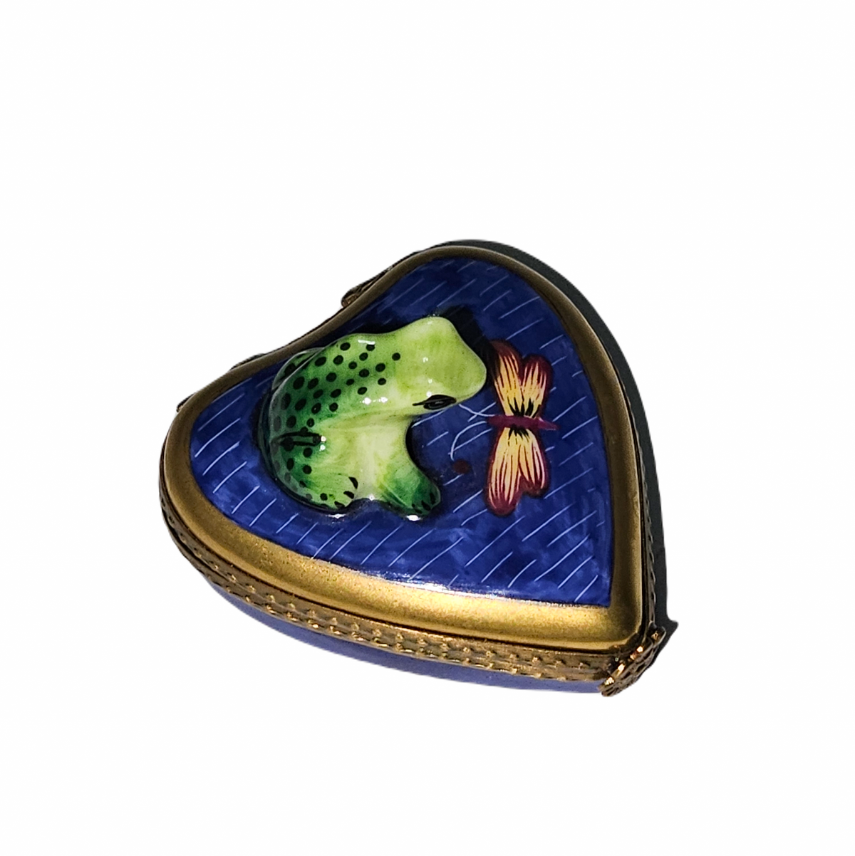 Frog on Water Heart Limoges Box, a hand-painted Limoges porcelain gift