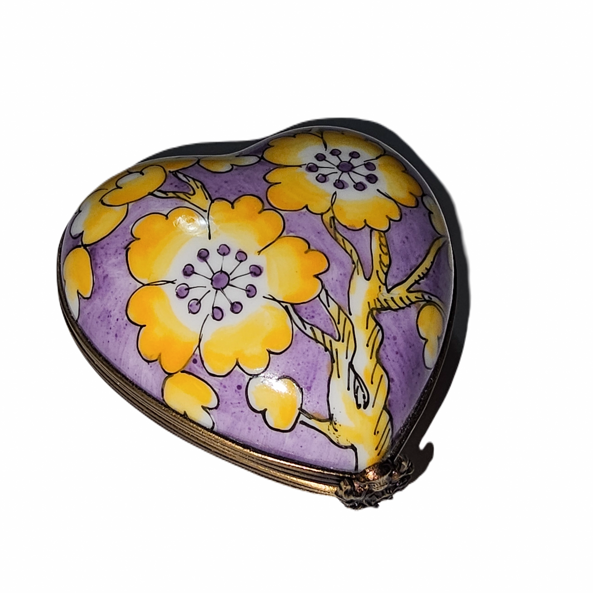 Purple Heart with Yellow Flowers, a hand-painted Limoges porcelain gift