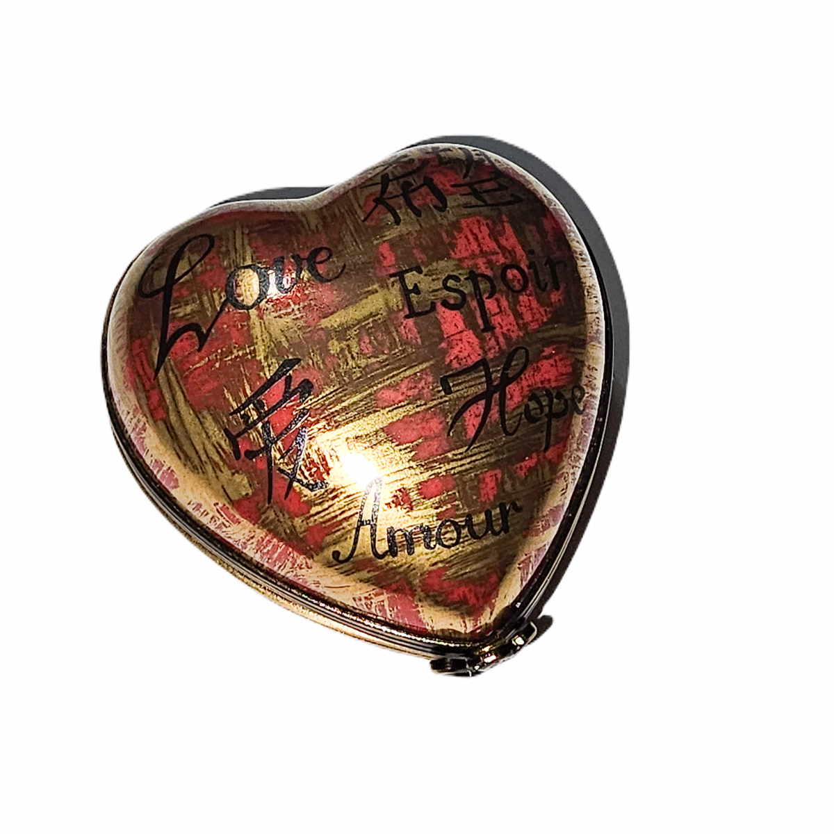Red Gold Amour Love Porcelain Heart Box, a hand-painted Limoges porcelain gift
