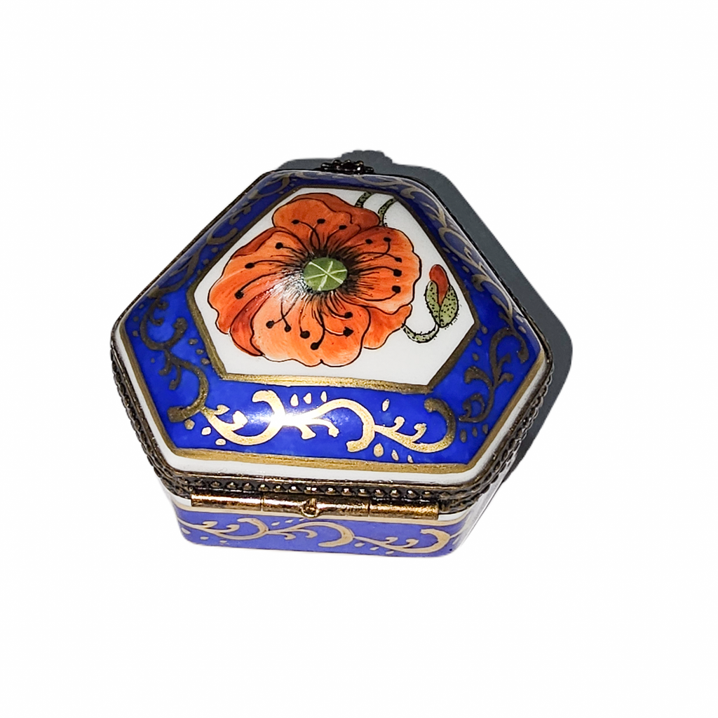 Hexa Blue with Orange Flower Limoges Box, view 3