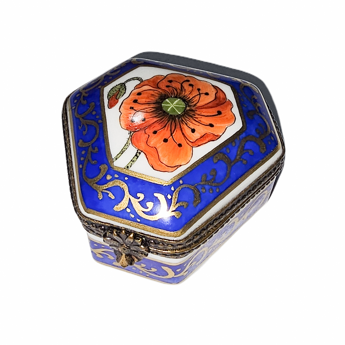 Hexa Blue with Orange Flower Limoges Box, view 4