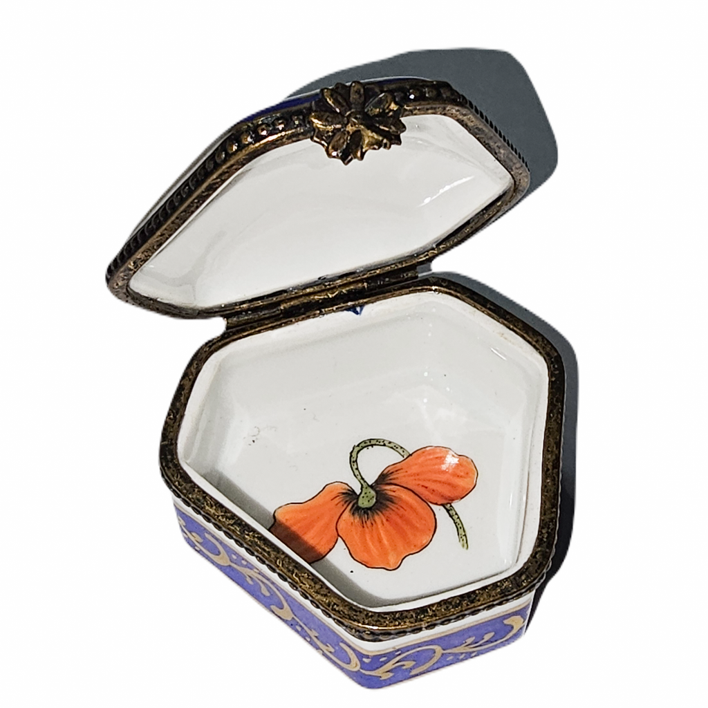 Hexa Blue with Orange Flower Limoges Box, view 2