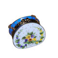 Blue Purse w Yellow Flowers Limoges Box, a hand-painted Limoges porcelain gift