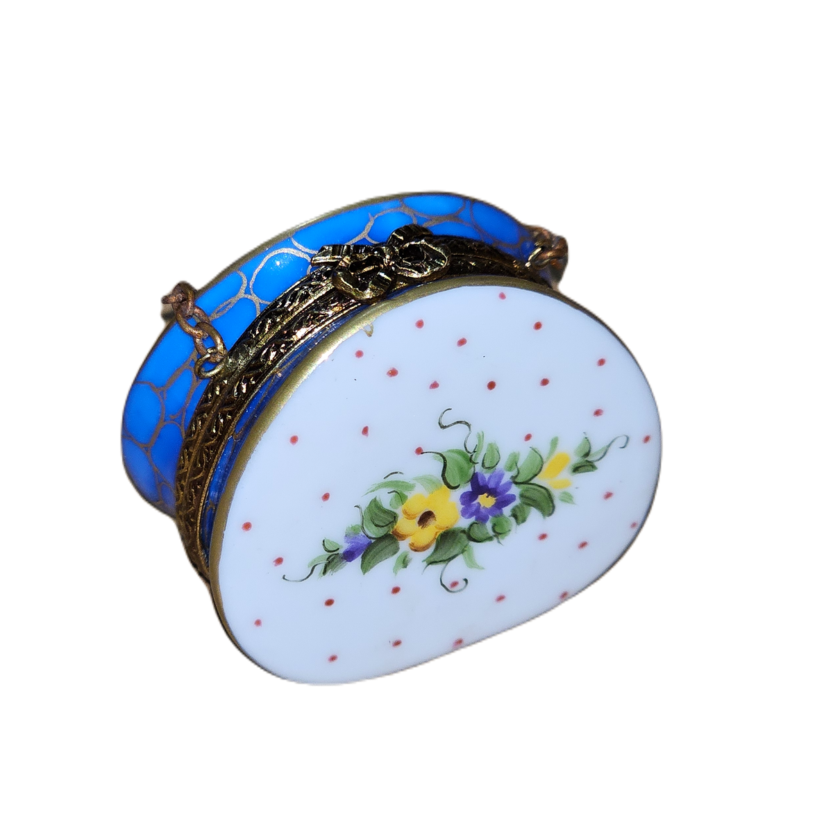 Blue Purse w Yellow Flowers Limoges Box, view 3