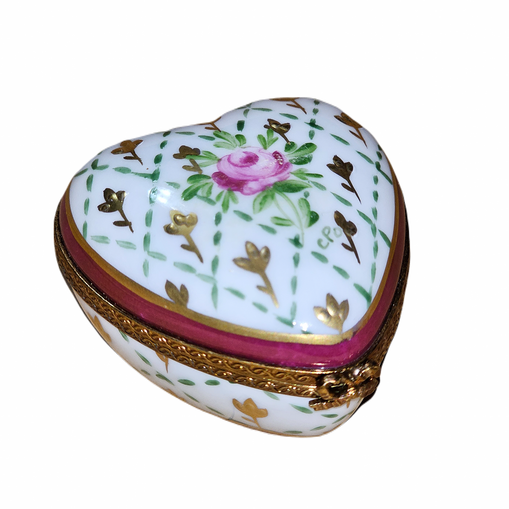 Red Heart with Gold and Rose Limoges Box, a hand-painted Limoges porcelain gift