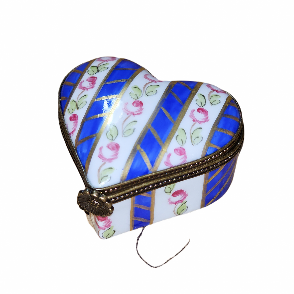 Blue Stripes Hearts with Roses Porcelain Heart Box, view 3
