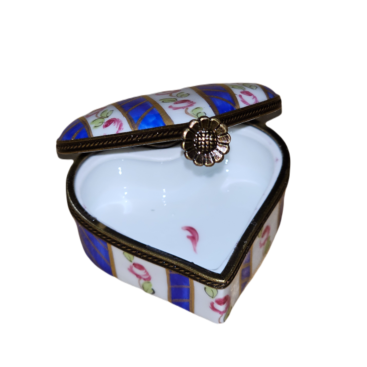 Blue Stripes Hearts with Roses Porcelain Heart Box, view 2