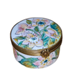 Pink Flowers With Leaves Round Box, a hand-painted Limoges porcelain gift