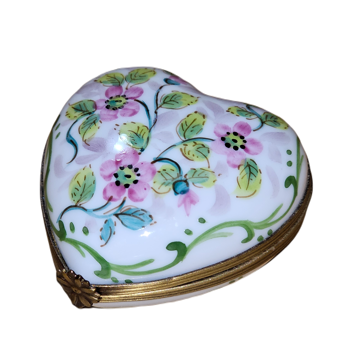 Pink Flowers with Leaves Porcelain Heart Box, view 3