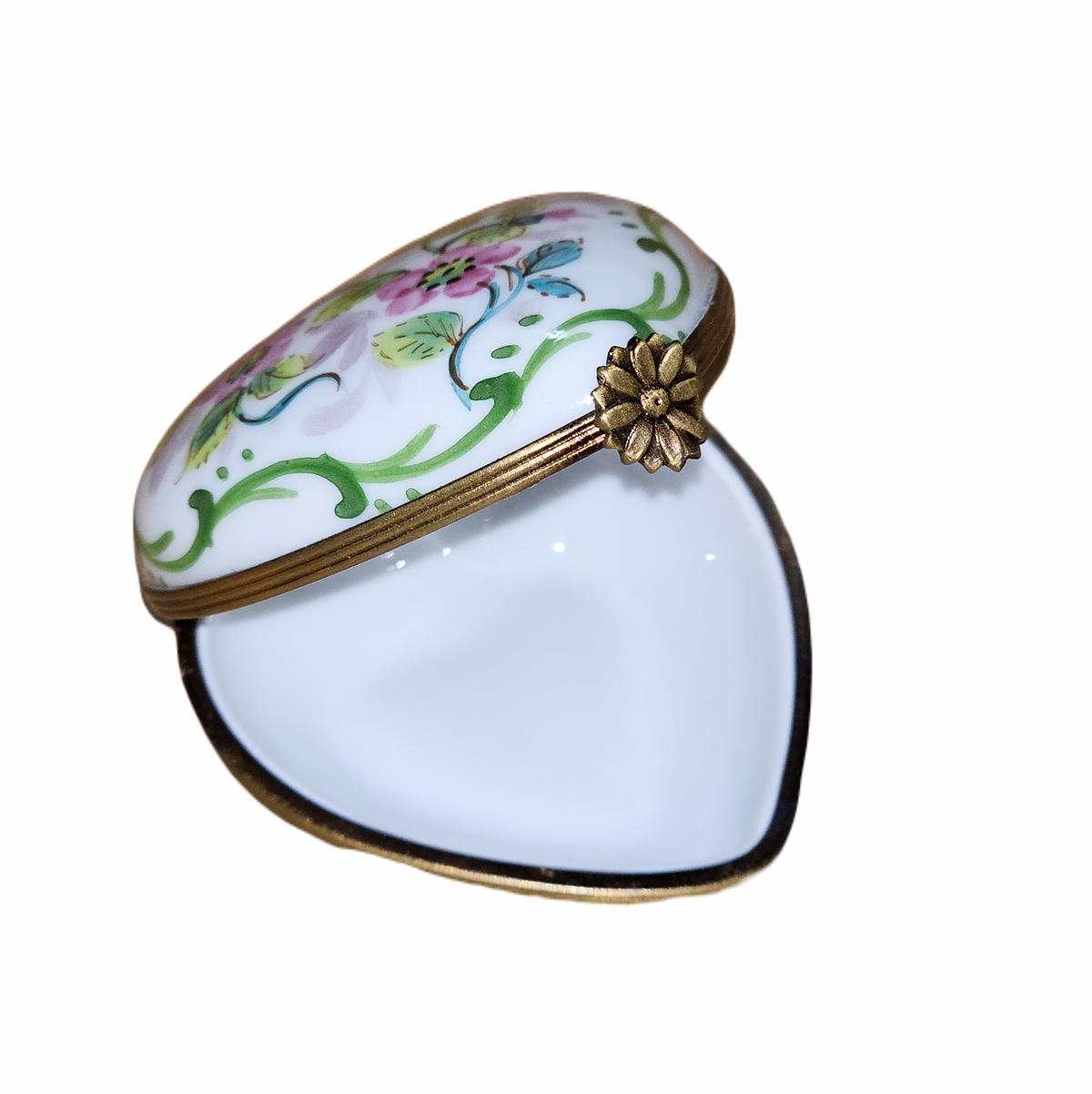 Pink Flowers with Leaves Porcelain Heart Box, view 2