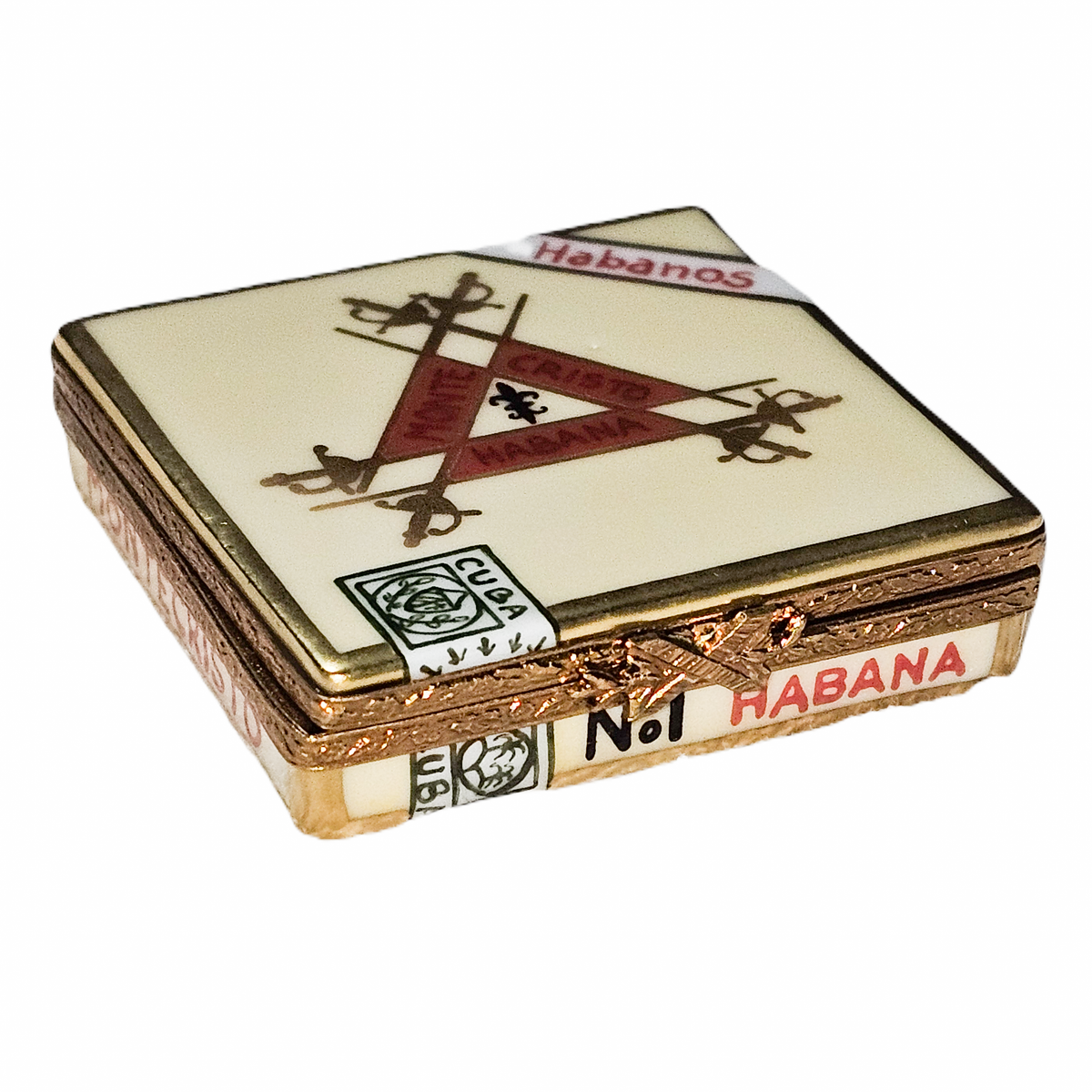 Habana Montecristo Cuban Cigar Box, a hand-painted Limoges porcelain gift