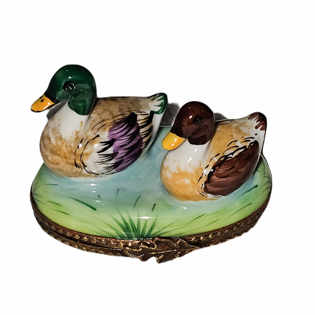 Ducks Swimming Limoges Box Collectible, a hand-painted Limoges porcelain gift