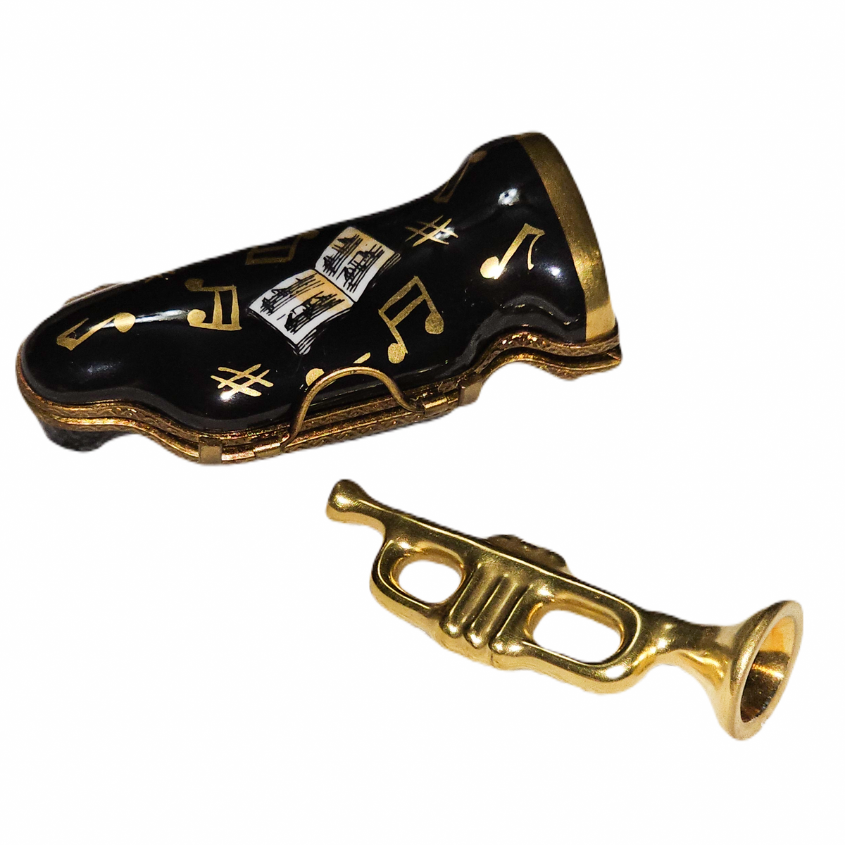 Trumpet in Case PV Delight for Music Lovers, a hand-painted Limoges porcelain gift