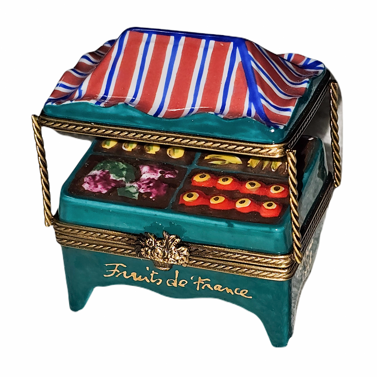 Charming Green Fruit Stand Box for Home Decor, a hand-painted Limoges porcelain gift