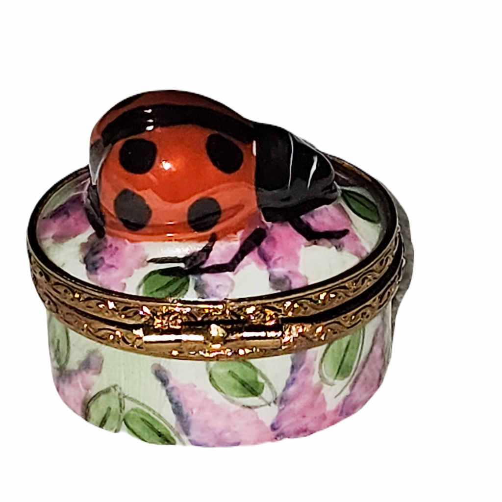 Mini Lady Bug on Oval Limoges Box, view 3