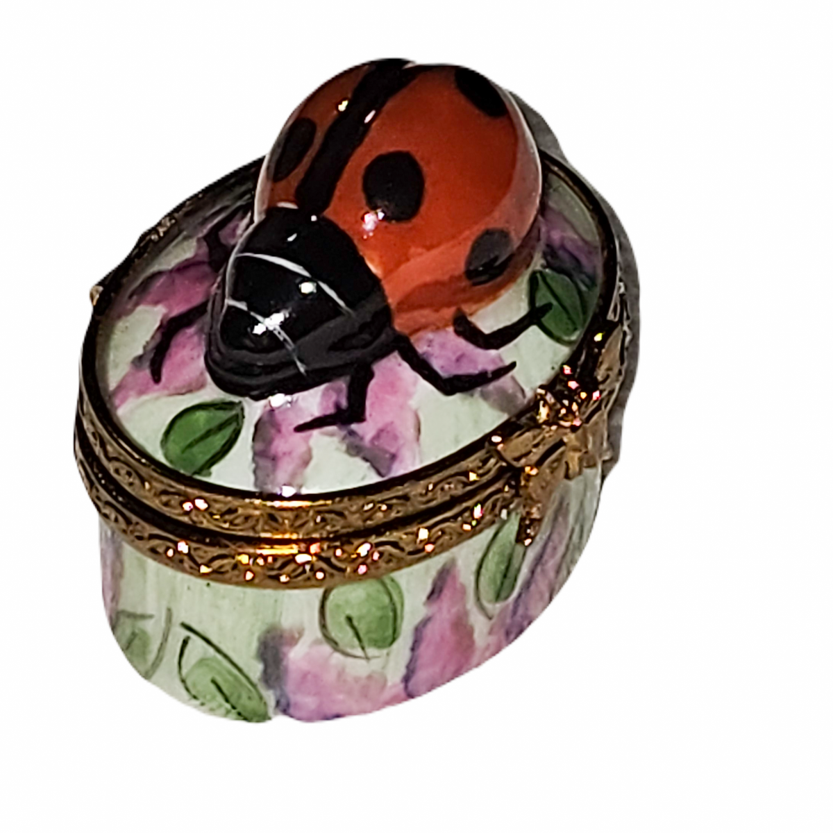 Mini Lady Bug on Oval Limoges Box, view 2