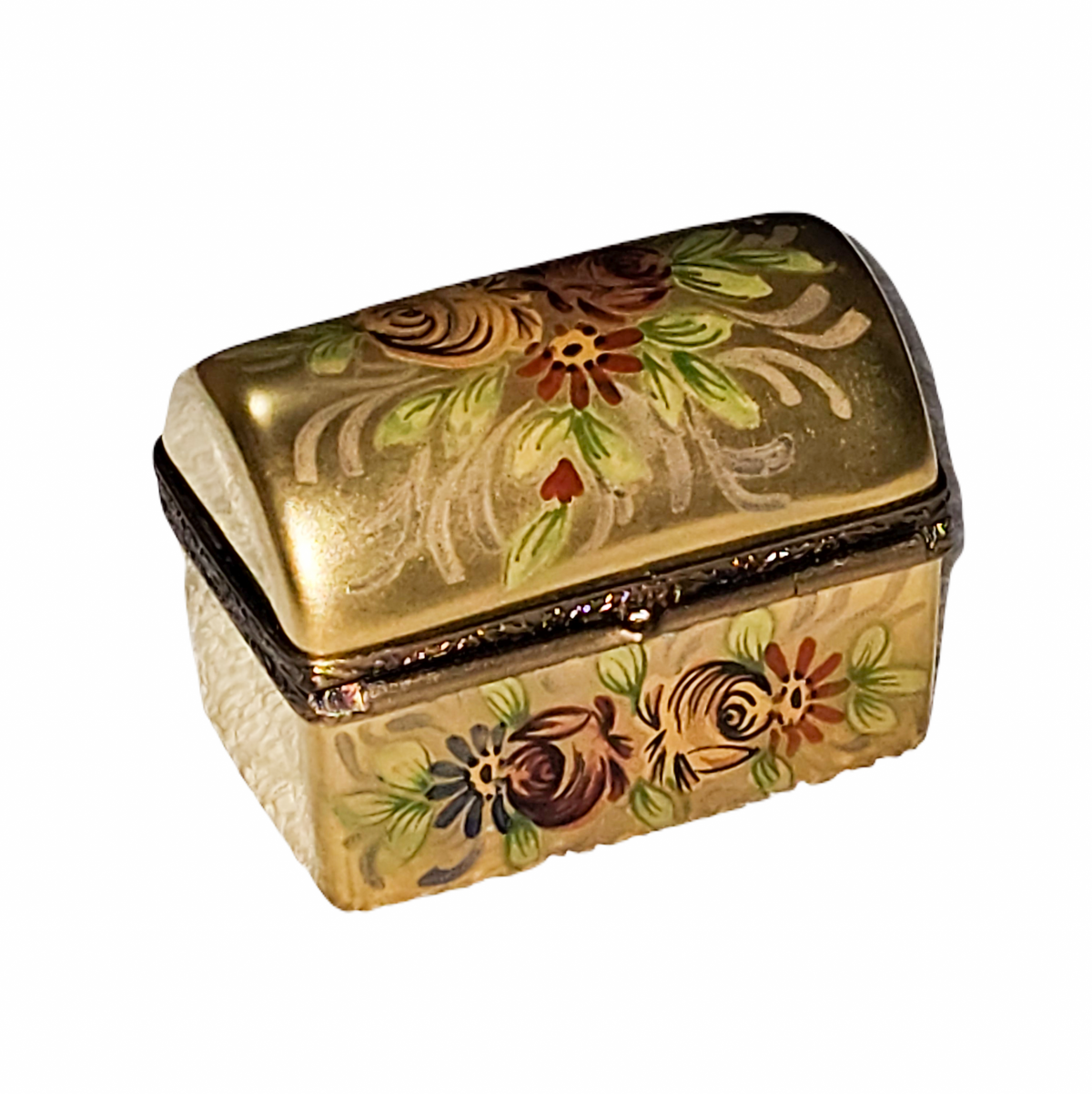 Gold Chest Brown Roses Limoges Box, view 3