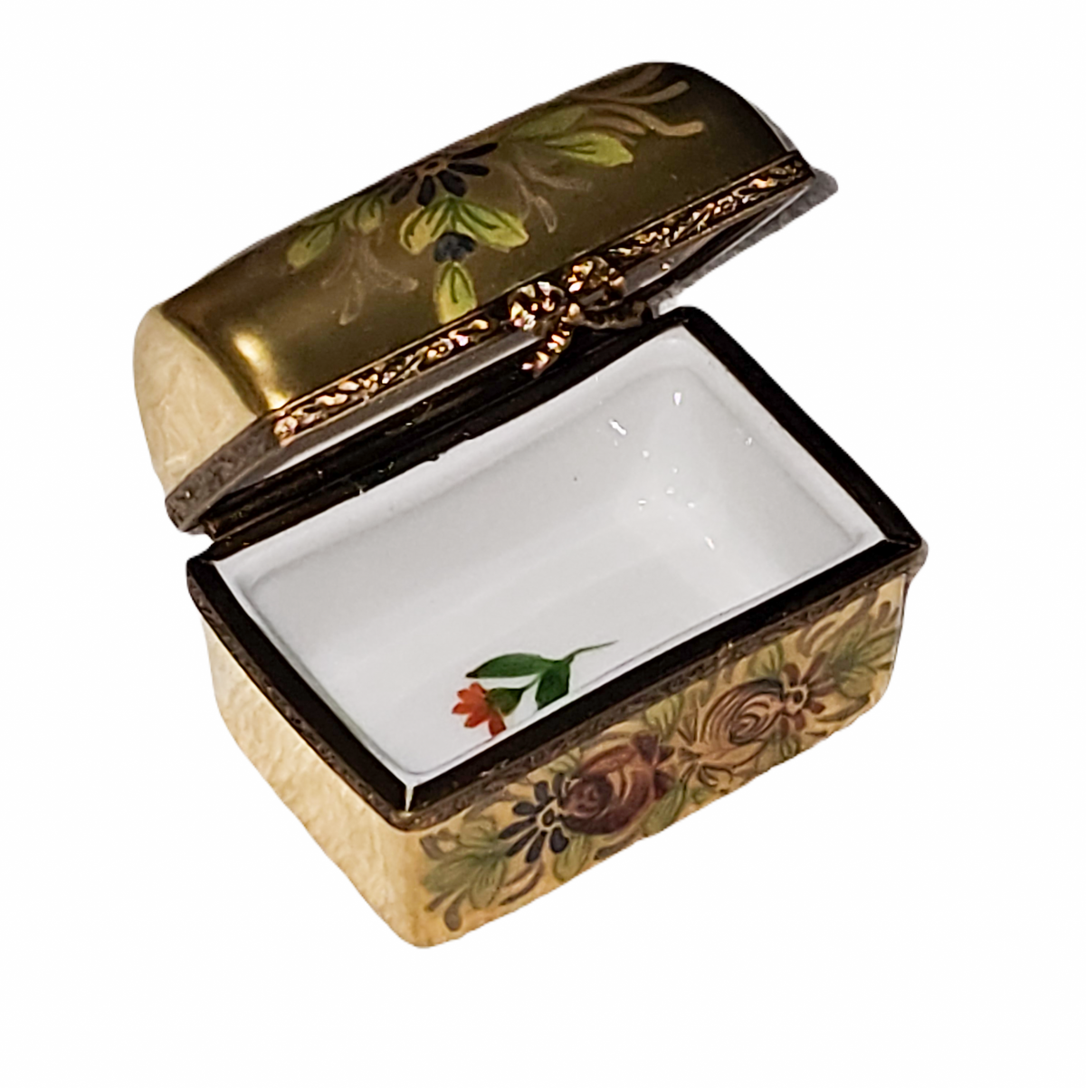 Gold Chest Brown Roses Limoges Box, view 2