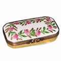 Pink Flowers Rectangle Flat Limoges Box, a hand-painted Limoges porcelain gift