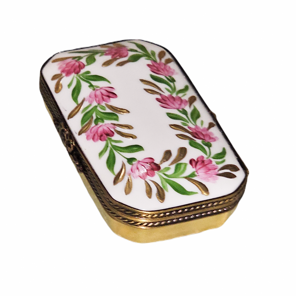 Pink Flowers Rectangle Flat Limoges Box, view 3