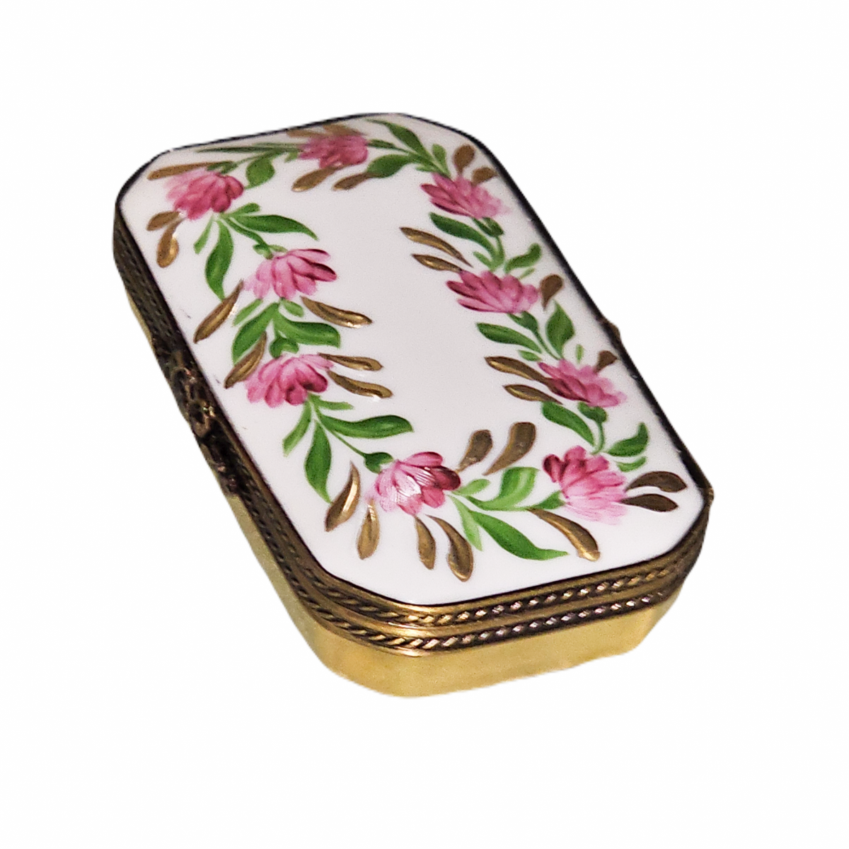 Pink Flowers Rectangle Flat Limoges Box, view 3