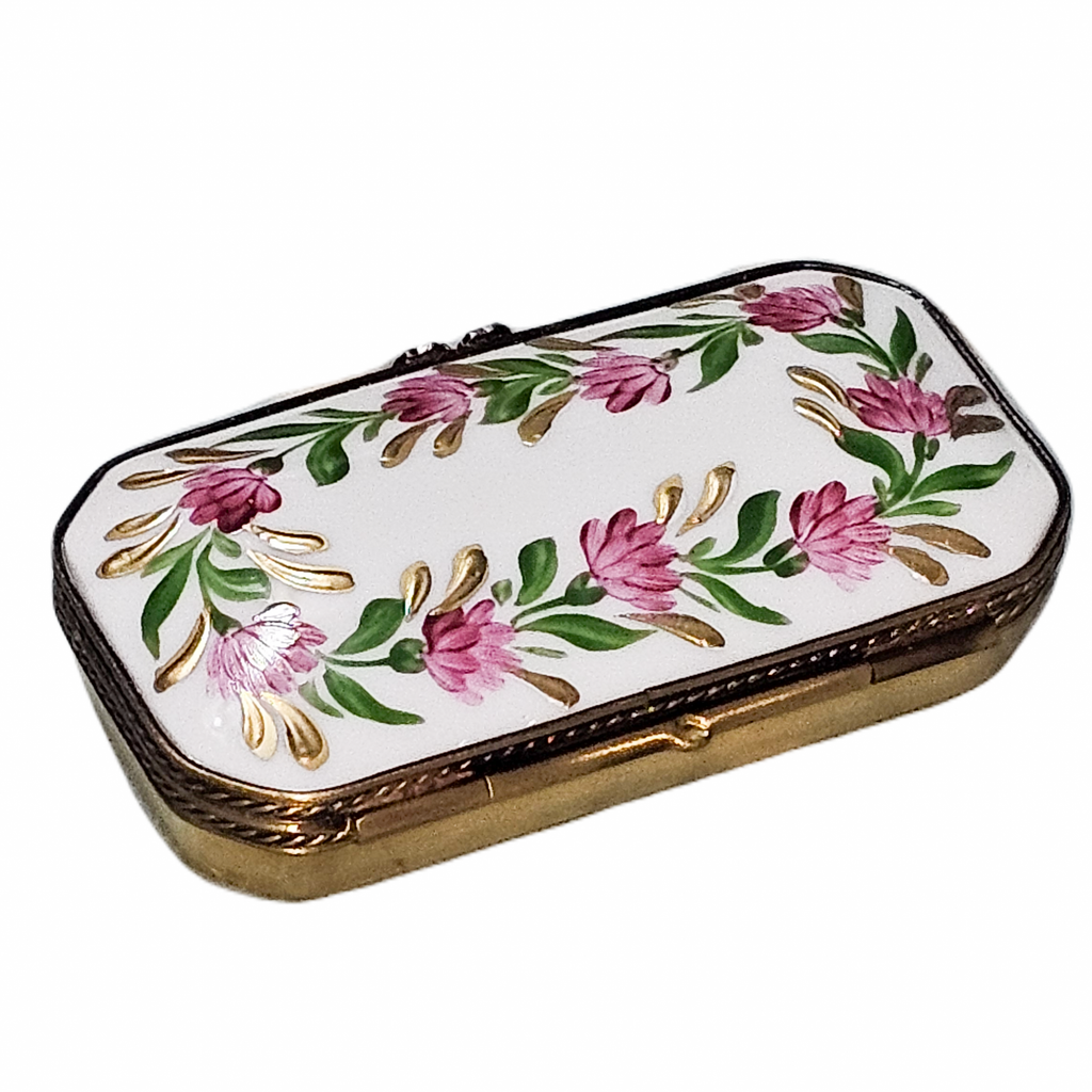 Pink Flowers Rectangle Flat Limoges Box, view 4