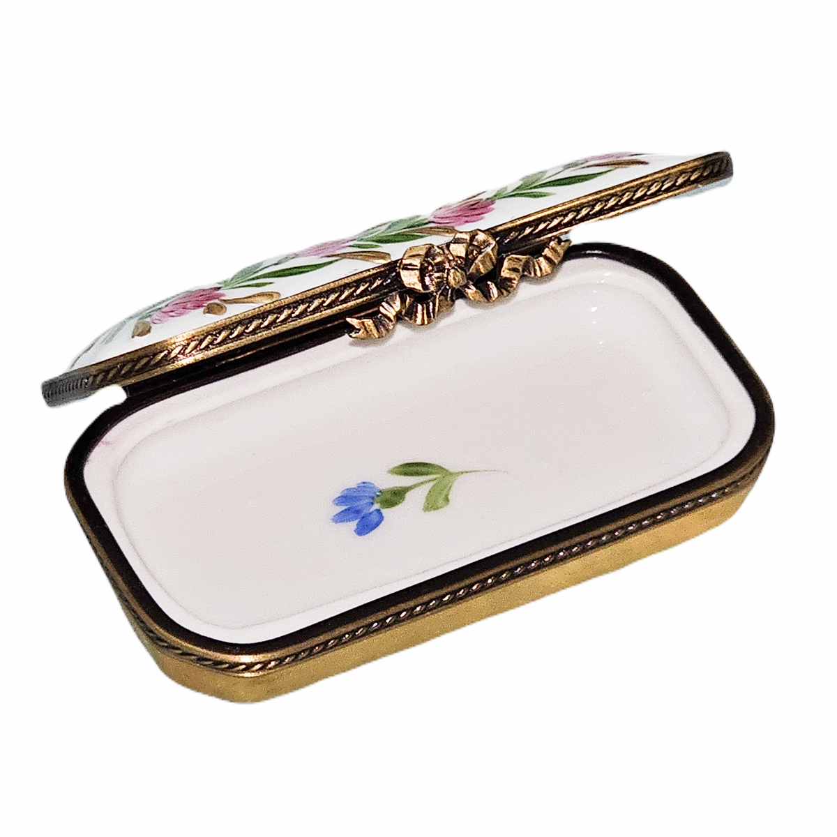 Pink Flowers Rectangle Flat Limoges Box, view 2