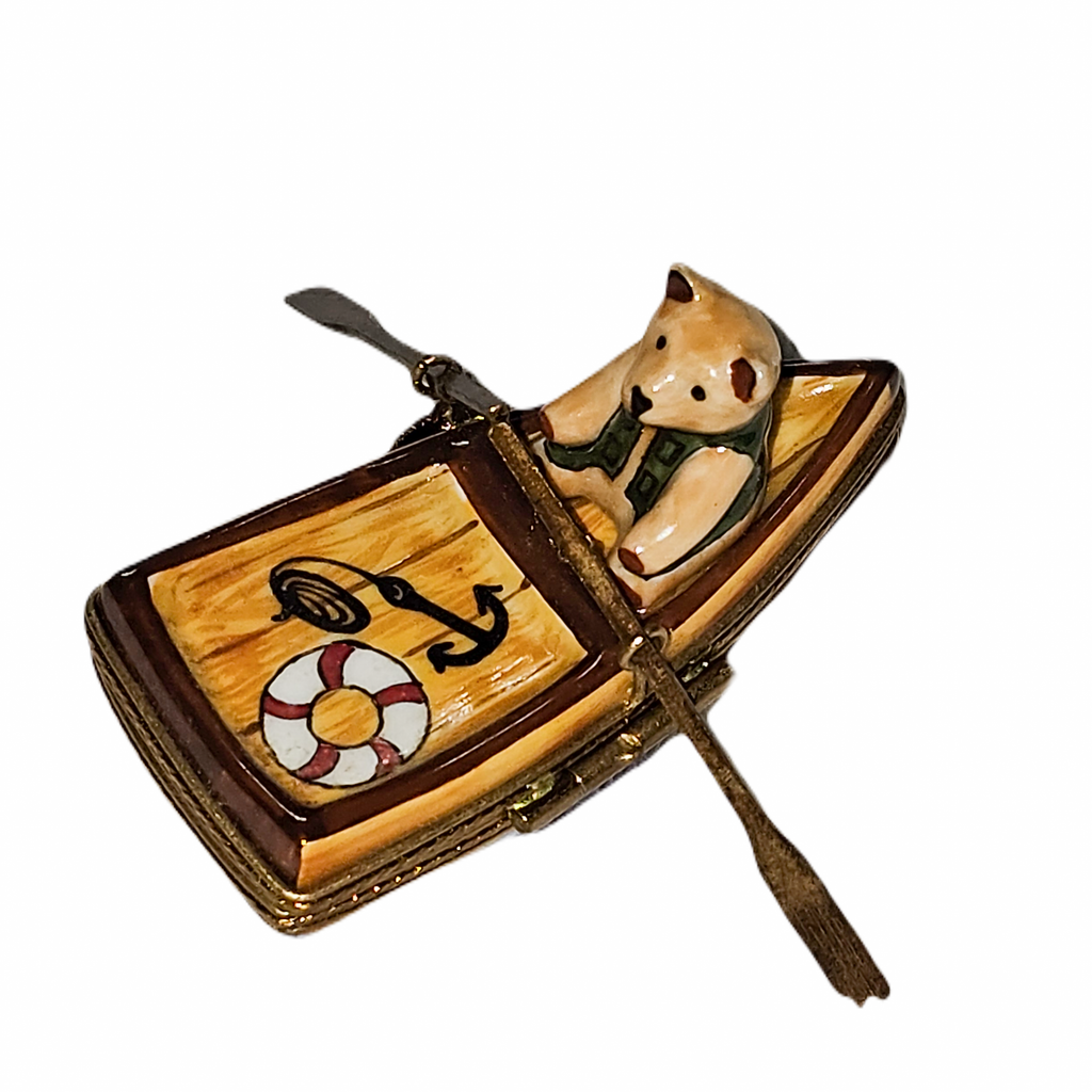 Teddy Bear in Row Boat Charm for Collectors Limoges, view 3