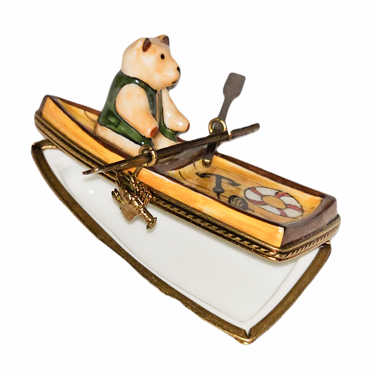 Teddy Bear in Row Boat Charm for Collectors Limoges, view 2