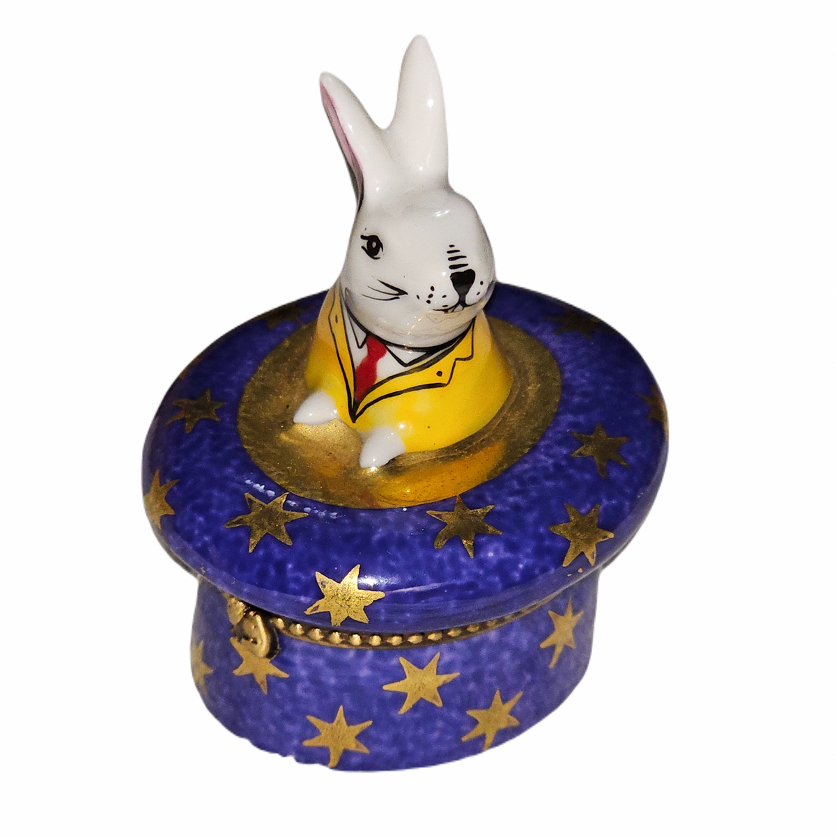 White Rabbit in Blue Magic Hat Limoges Box, view 3