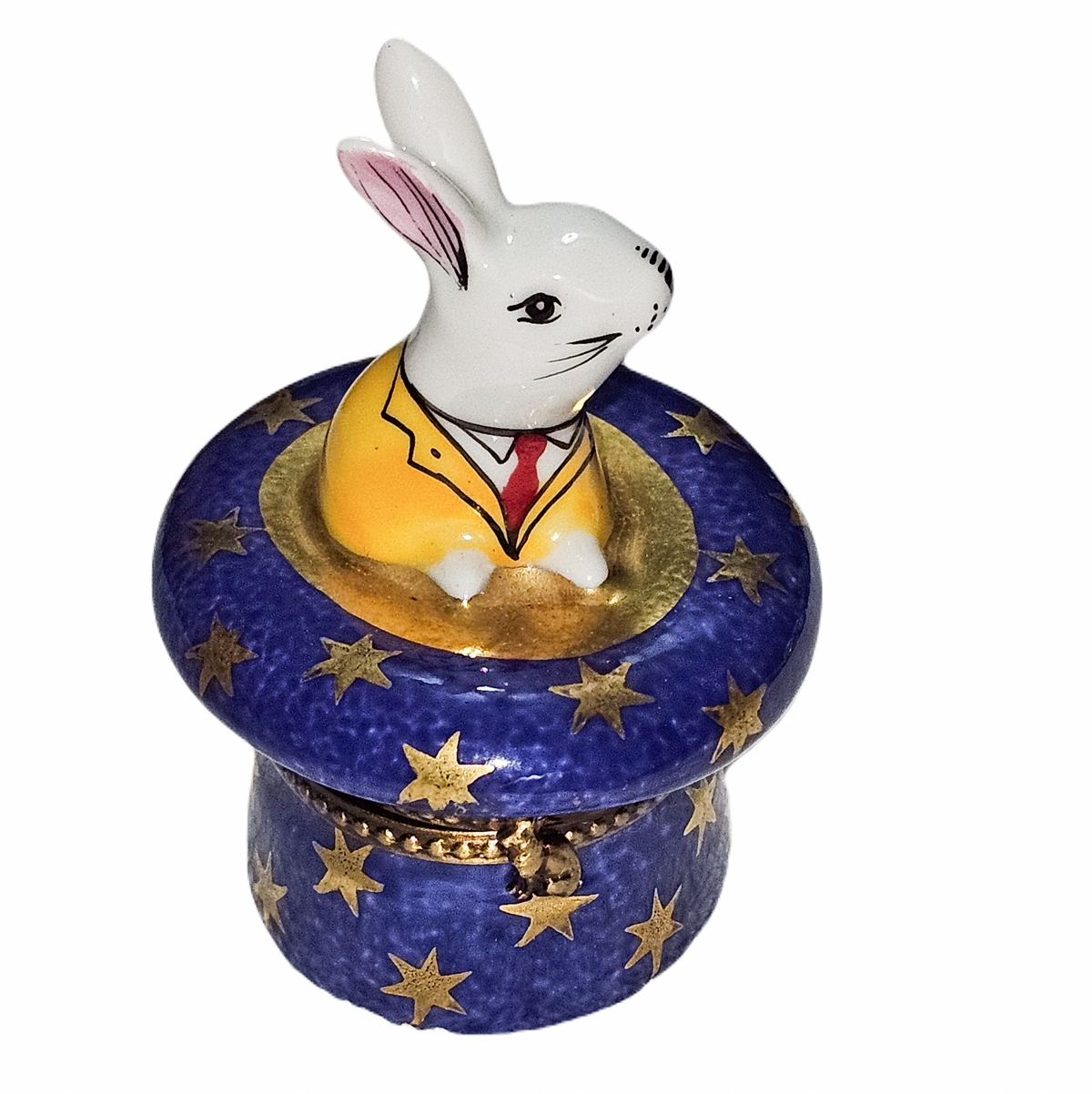 White Rabbit in Blue Magic Hat Limoges Box, a hand-painted Limoges porcelain gift