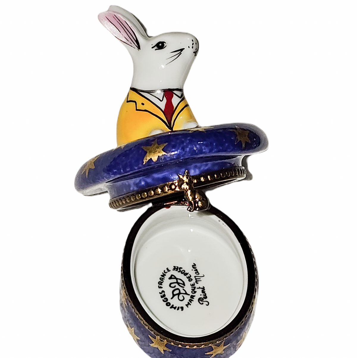 White Rabbit in Blue Magic Hat Limoges Box, view 2