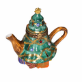Christmas Tree Teapot Charm for Holiday Collectors, a hand-painted Limoges porcelain gift