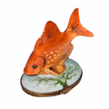 Vibrant Orange PV Fish Box for Collectors, a hand-painted Limoges porcelain gift