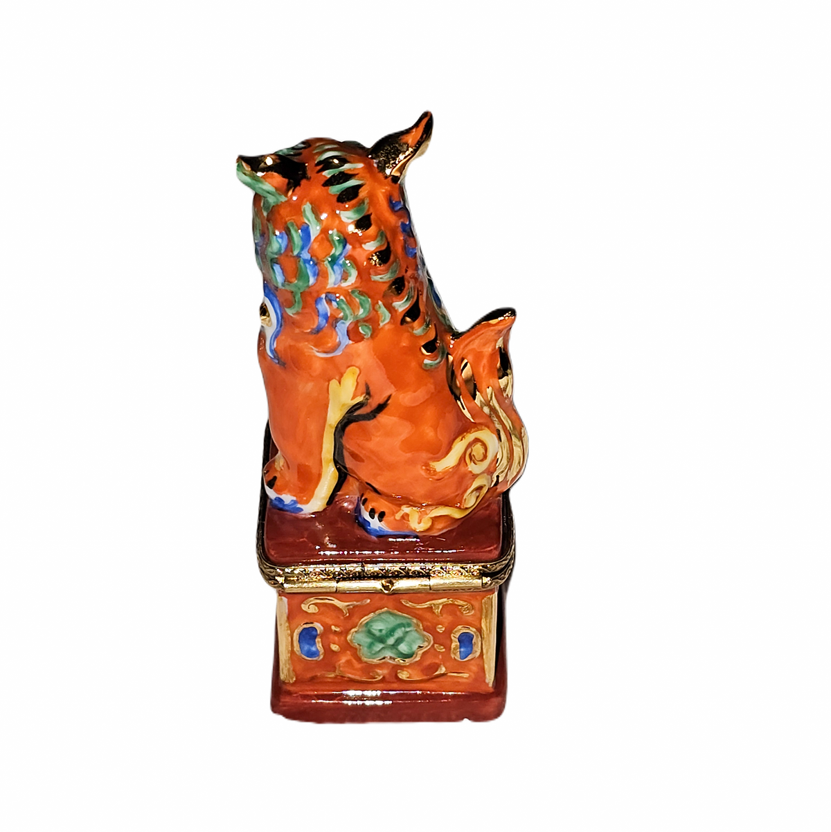 Orange Chinese Foo Dog Limoges Box China, view 3
