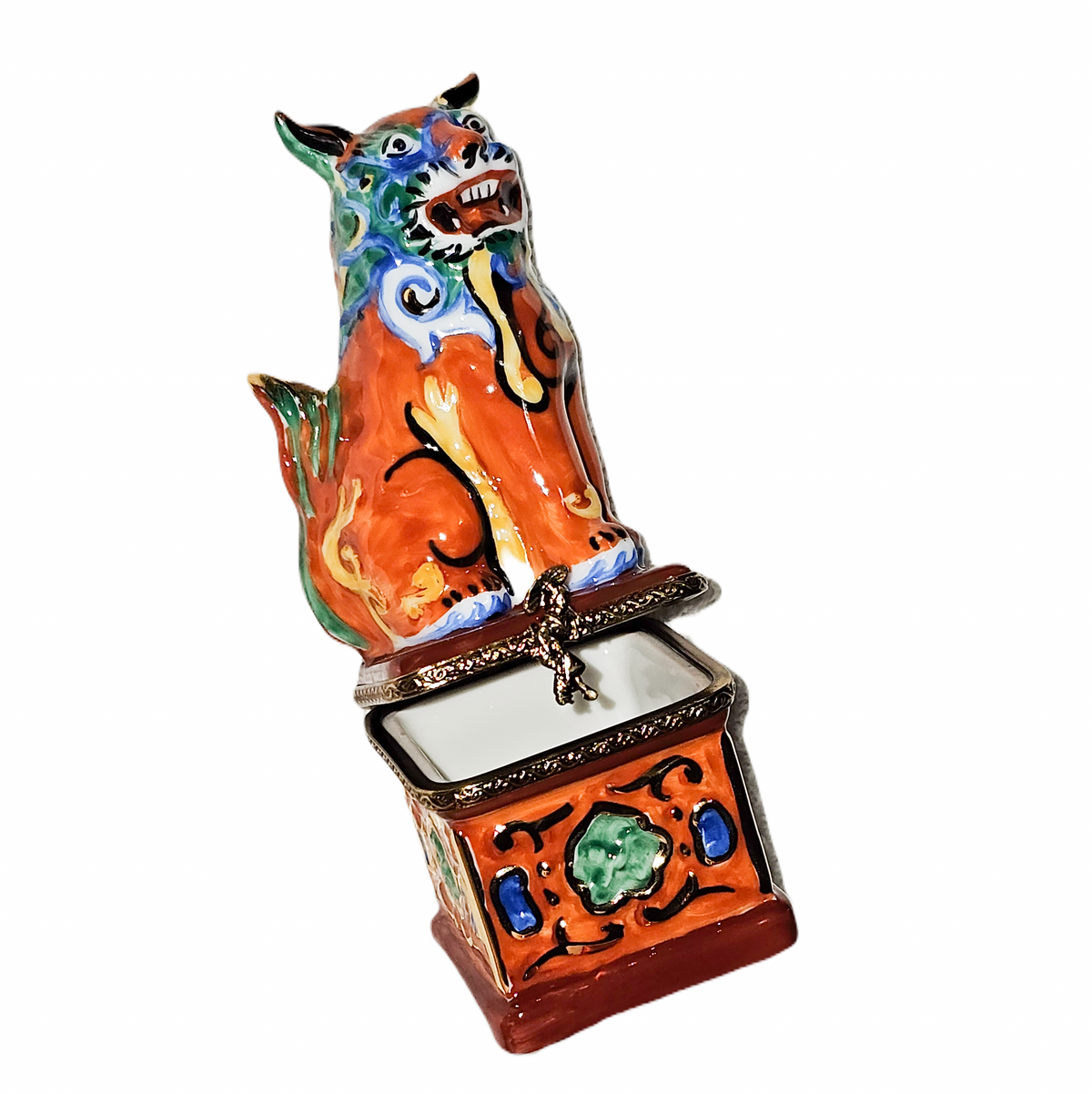 Orange Chinese Foo Dog Limoges Box China, view 2