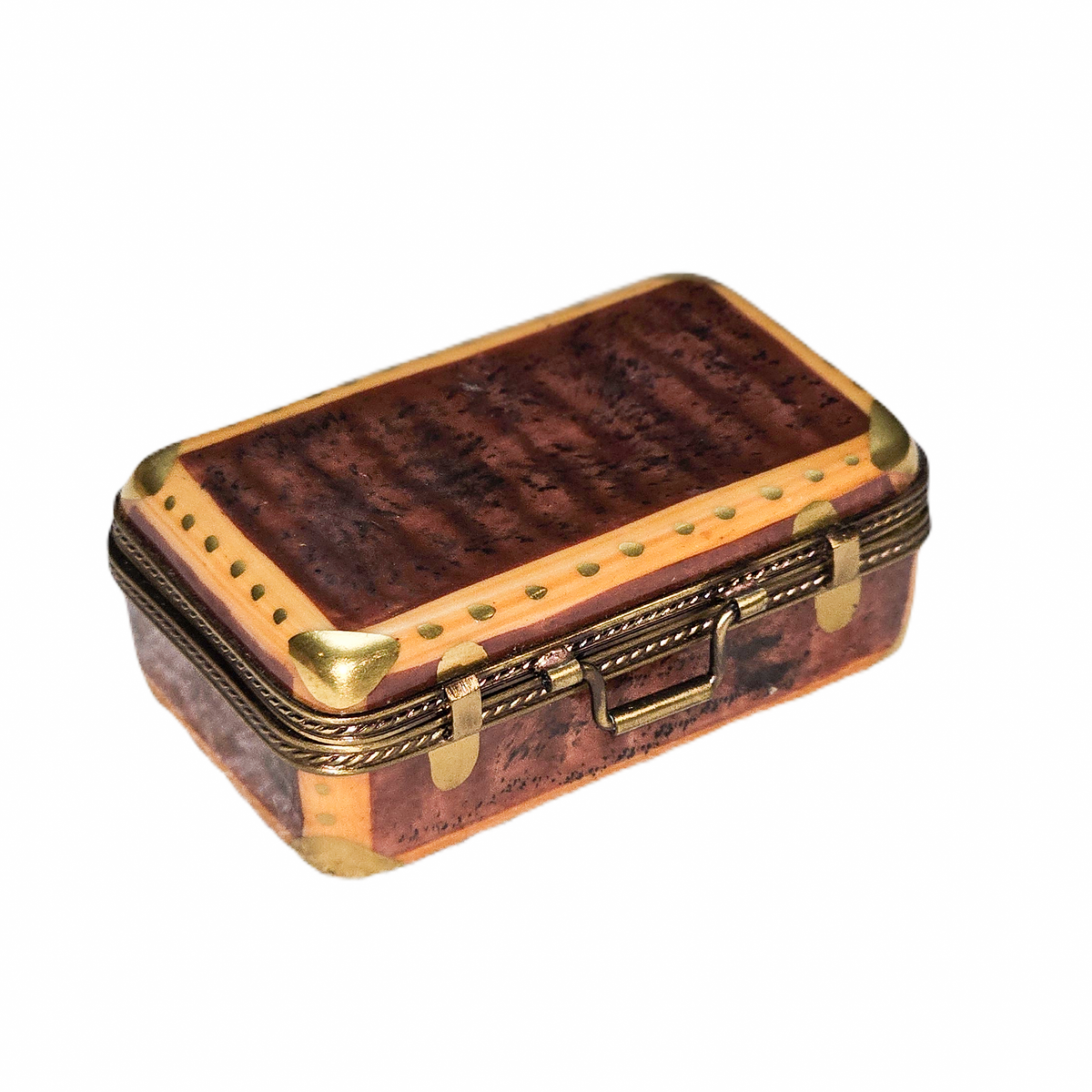 Brown Suitcase Limoges Box for Collectors, a hand-painted Limoges porcelain gift