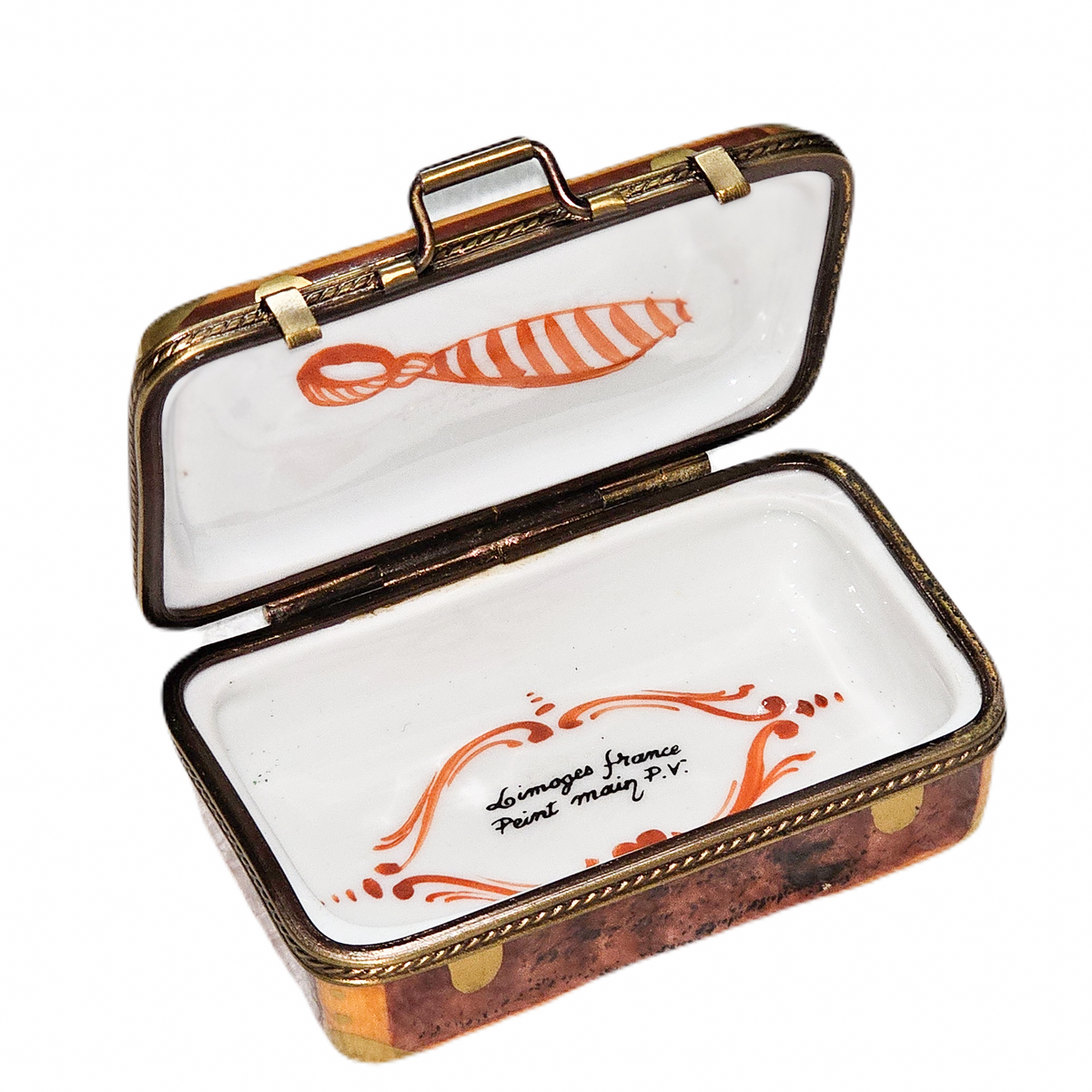 Brown Suitcase Limoges Box for Collectors, view 2