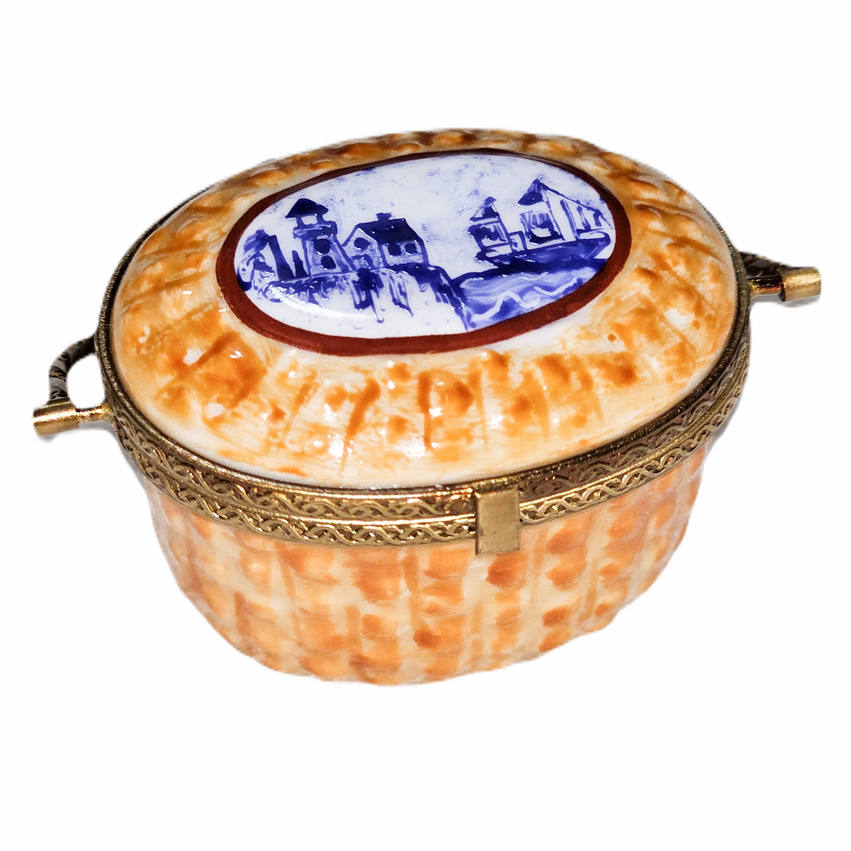 Nantucket Blue Scene Basket Box, a hand-painted Limoges porcelain gift