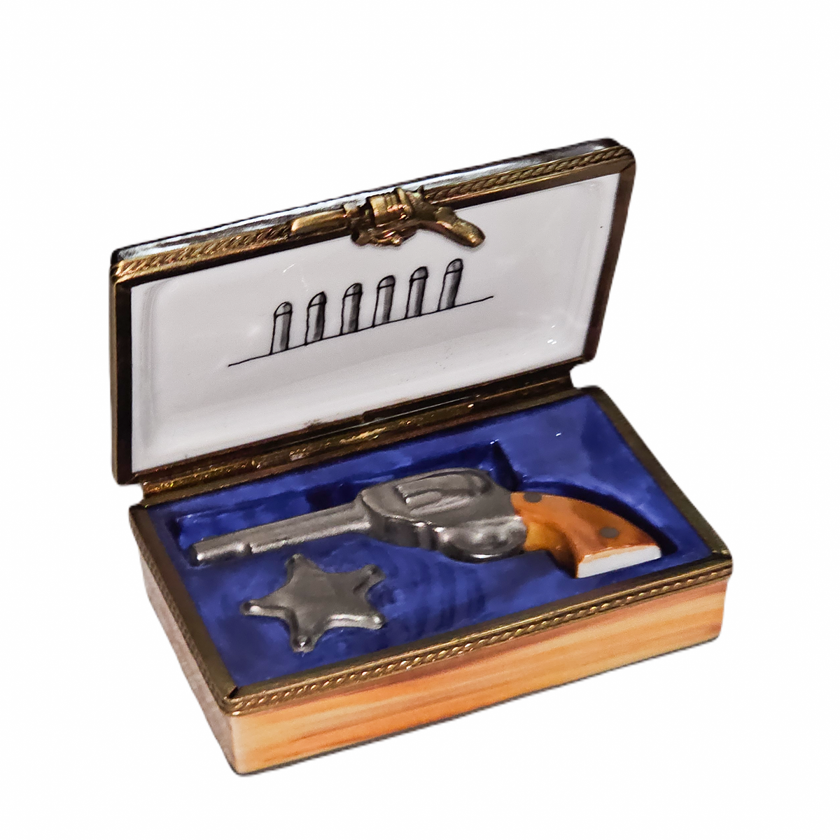 Colt Gun in Case Limoges Box for Collectors, a hand-painted Limoges porcelain gift