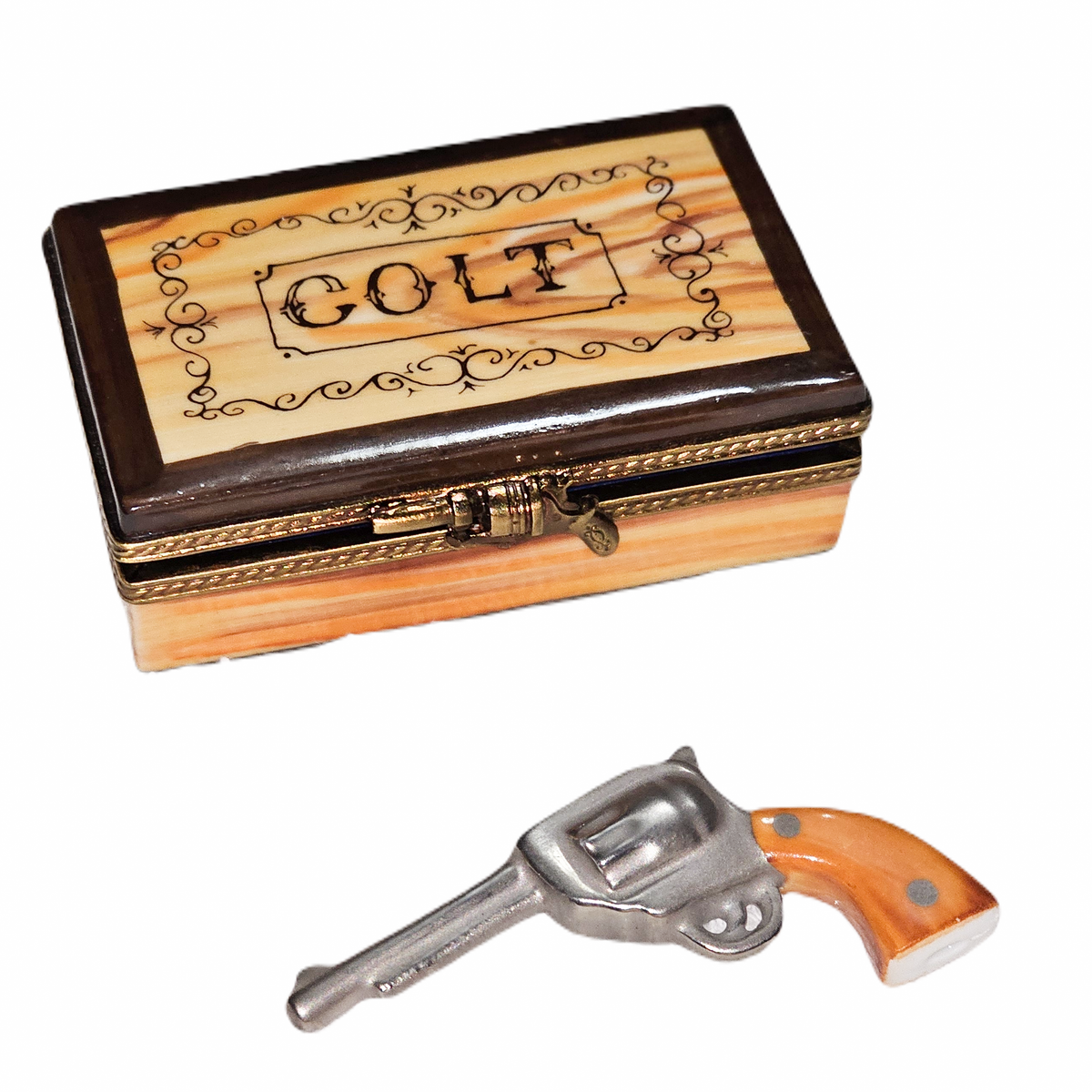 Colt Gun in Case Limoges Box for Collectors, view 2