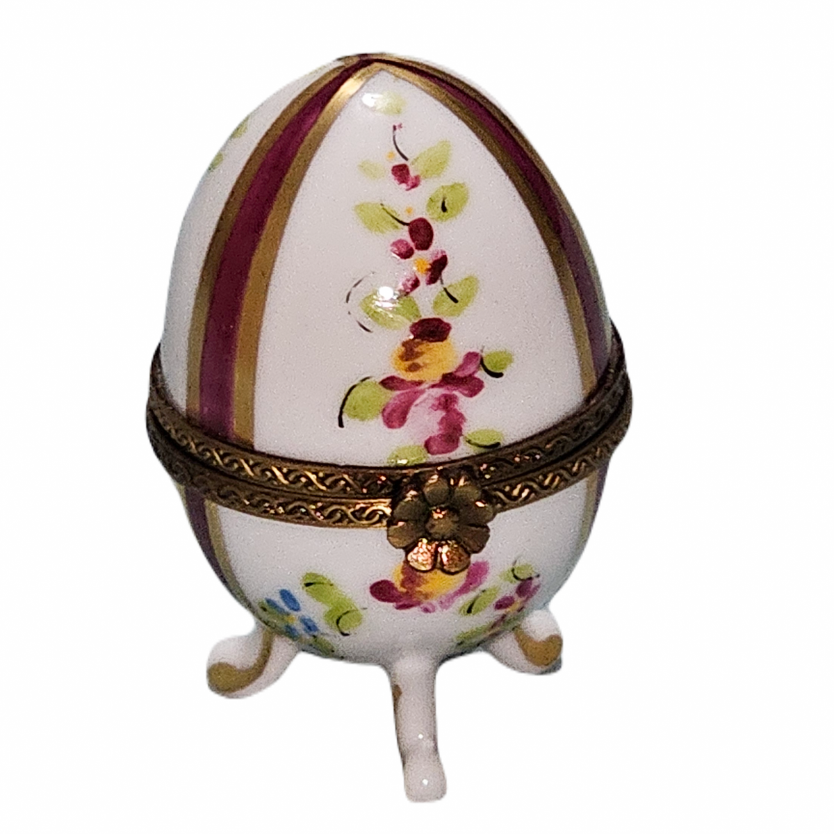 Red Footed Floral Egg Limoges Box for Elegant Decor, a hand-painted Limoges porcelain gift