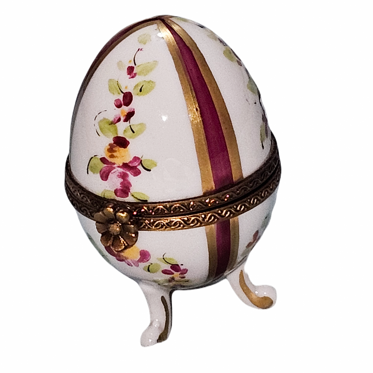 Red Footed Floral Egg Limoges Box for Elegant Decor, view 3