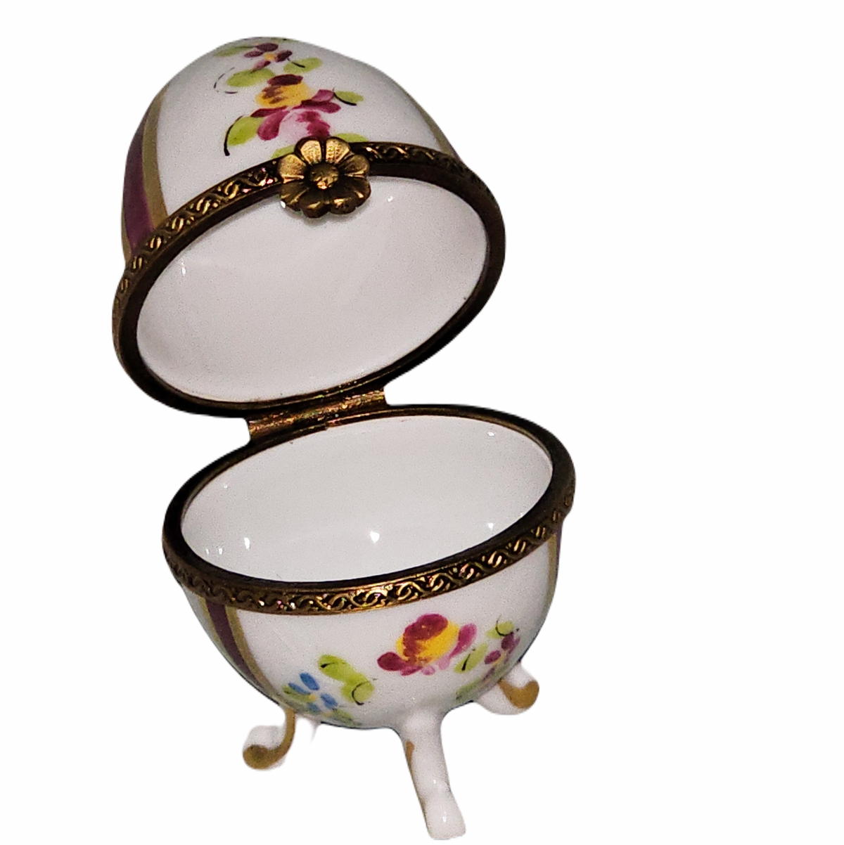 Red Footed Floral Egg Limoges Box for Elegant Decor, view 2