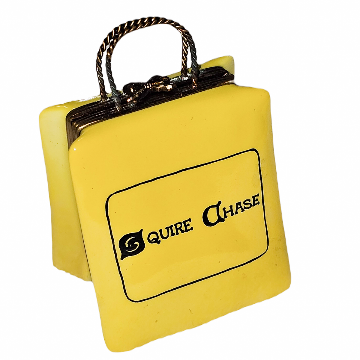 Squire Chase Shopping Bag Limoges Box for Collectors, a hand-painted Limoges porcelain gift
