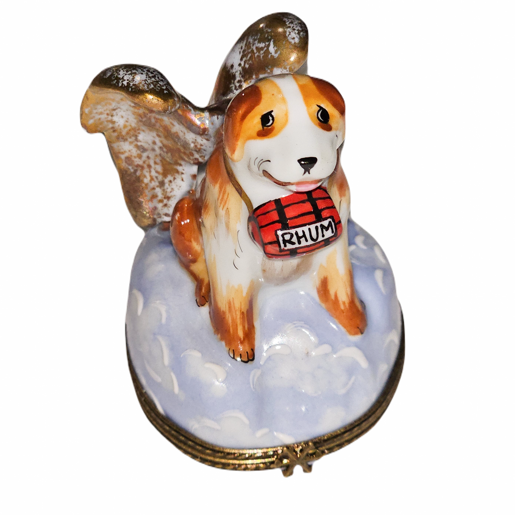 Angel Dog Rescue Box for Pet Lovers, a hand-painted Limoges porcelain gift