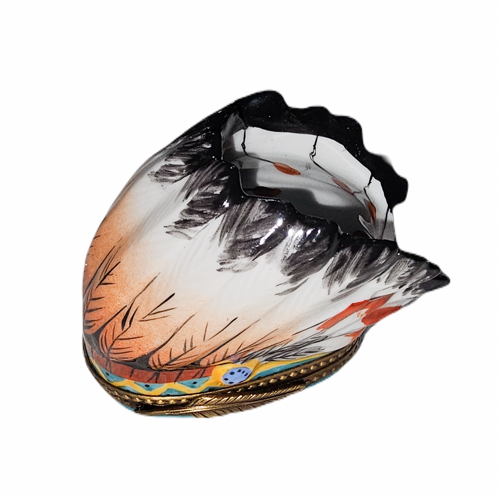 Large Native American Indian Head Dress Limoges Box, a hand-painted Limoges porcelain gift