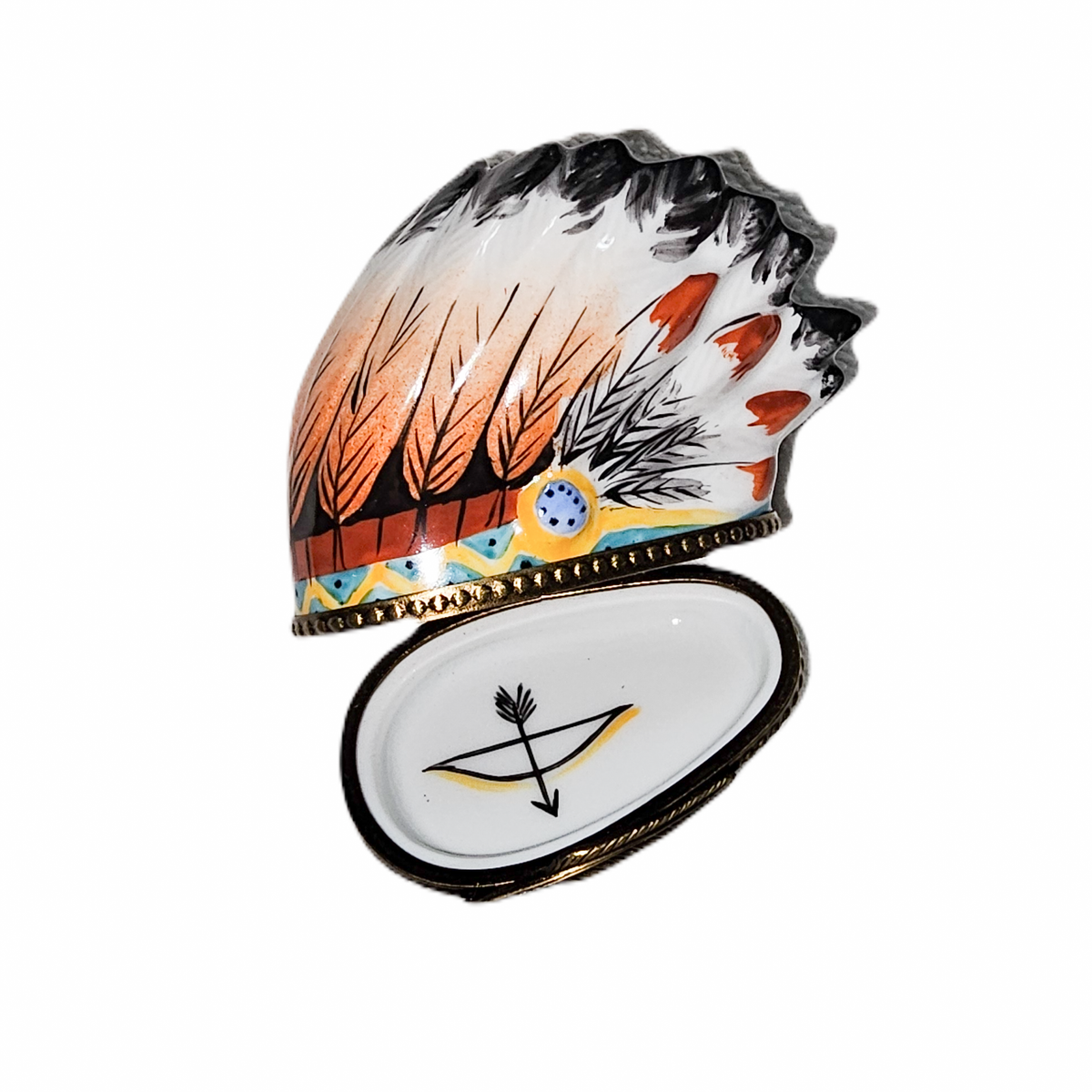 Large Native American Indian Head Dress Limoges Box, view 2